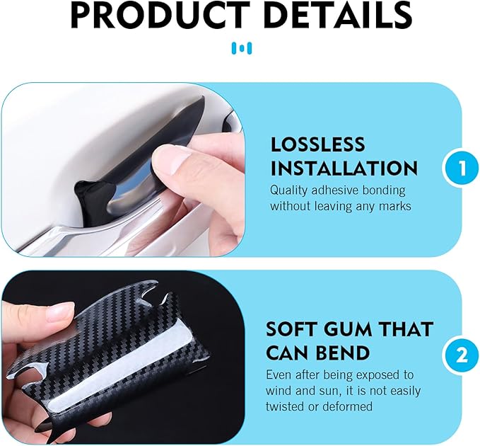 8 PCS Car Door Handle Protector, Carbon Fiber Door Edge Guards, Car Handle Scratch Protector, Auto Exterior Collision Prevention Decorative Accessories, Universal for Most Vehicle (Black)