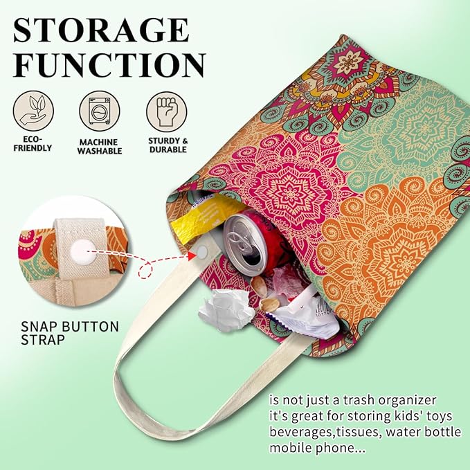 ABUIFDK Cute Car Organizer and Storage Bag, Hanging Trash Bin for Vehicle, Travelling, Camping - Colorful Flowers Pattern