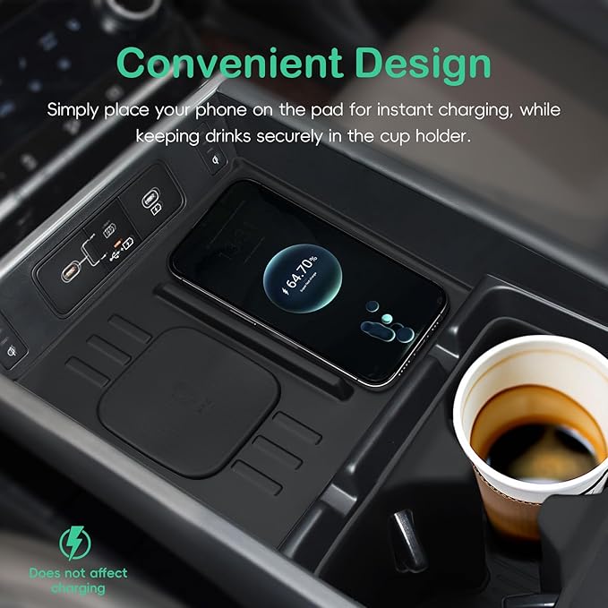 auovo Center Console Wireless Charging Mat Compatible with Hyundai Santa Fe Accessories 2026 2025 2024 Car Cup Holder Insert & Wireless Charging for 2026 Santa Fe Silicone Non-Slip Protective Mat Pad