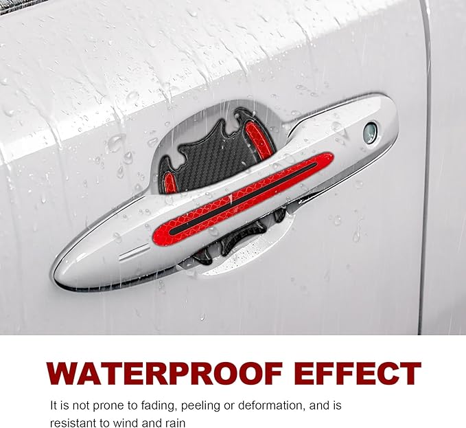 8PCS Universal Car Door Handle Protector Sticker - 3D Carbon Fiber Anti-Scratch Cover, Self-Adhesive & Non-Marking Reflective Safety Strips, Paint Protection Film(Red)