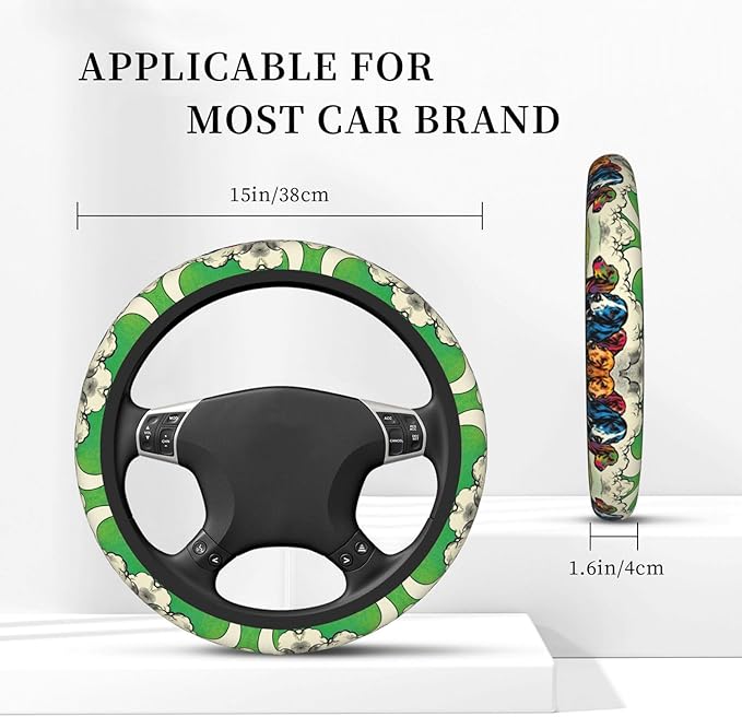 Cocker Whippet Dog Neoprene Steering Wheel Covers Women Men Car Accessories, Universal 15 Inch Fit Auto, Suvs, Truck