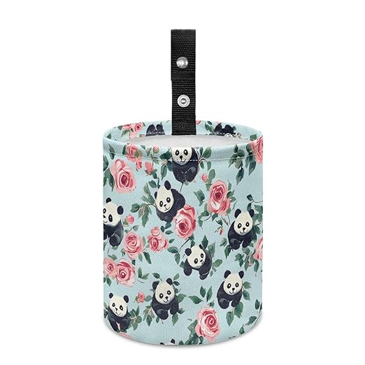 Brosoneto Panda Flower Car Trash Can Cute Garbage Bin Hanging Portable Dustbin Bin Waste Basket Collapsible Small Trash Can Easy to Clean