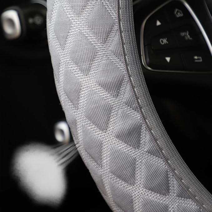 zipelo Elastic Stretch Steering Wheel Cover, Microfiber Breathable Ice Silk, Universal 15 Inch Anti-Slip Car Steering Wheel Protector, Warm in Winter and Cool in Summer, for Men and Women (Gray)