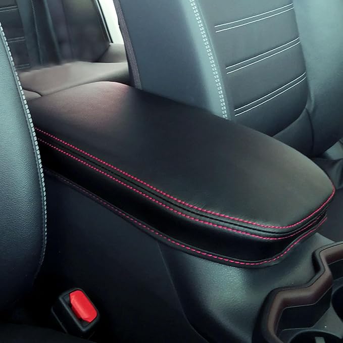 Car Armrest Center Console Covers for Toyota RAV4 Accessories 2025 2024 2019 2020 2021 2022 2023,PU Leather Middle Console Lid Cover Pad Protector(Red Line)