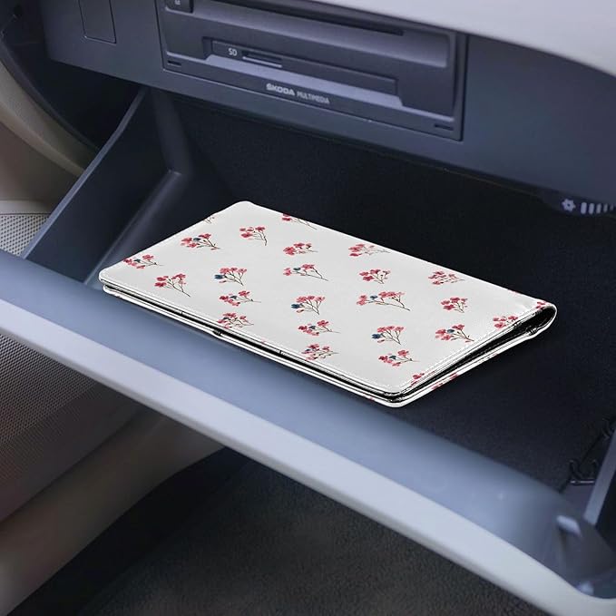 ALAZA Red Flowers Floral Car Registration and Insurance Card Holder Vehicle Glove Box Car Organizer Driver License Documents Holder Waller Case Organizers