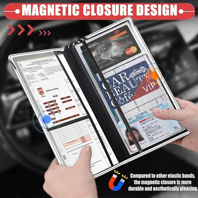 Car Registration Holder, Waterproof PU Leather Vehicle Card Document Glove Box Organizer, Women Interior Auto Accessories Case for Cards, Driver License Car Insurance Holder, American Flag Bald Eagle