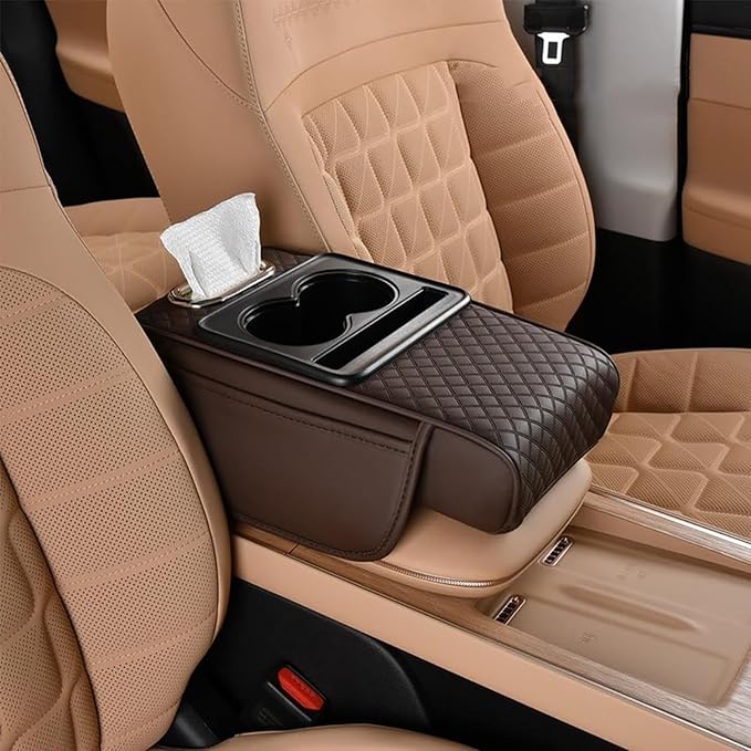 Car Armrest Cushion for Honda Pilot 2023 2024 2025, Leather Arm Rest Cover Center Console Armrest Pillow Armrest Storage Box Pad Multifunctional Accessories Interior Organizers,C/Brown
