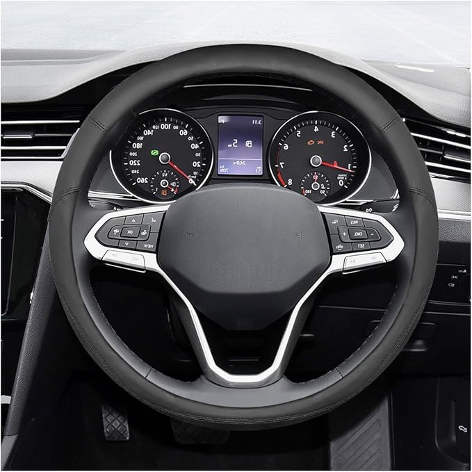 14.5"-15" Car Steering Wheel Cover, Microfiber Leather Breathable Wheel Cover, Anti-Slip Lining Steering Wheel Covers, Car Accessories Interior Decoration for Women Men (Black)