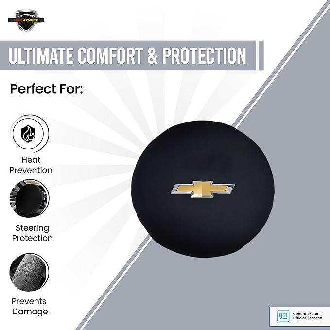 Seat Armour New Camaro Steering Wheel Cover – Universal Fit, Soft & Machine Washable – Easy Install Multipurpose Steering Wheel Armour with Officially Licensed Camaro Logo