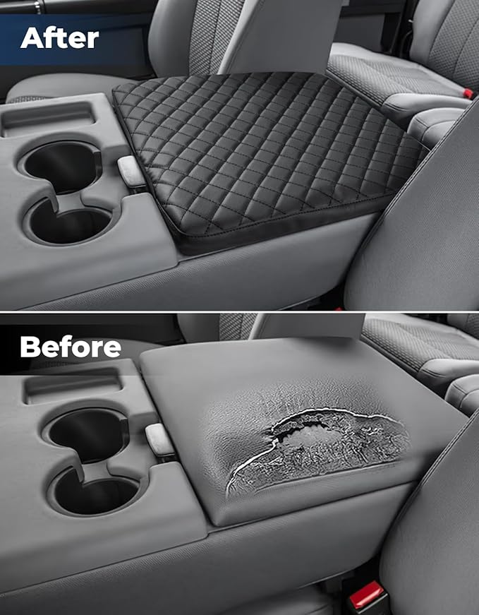 ISSYAUTO Center Console Cover Compatible with 2011-2016 Ford F250 F350 F450, 2011-2014 F150 with Jump Seat Console Leather Armrest Cover Center Console Cushion, Black (Jump Seat Only)