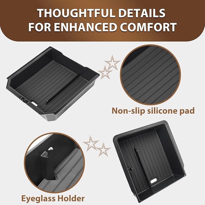LEQEE Center Console Organizer Tray for Tesla Model Y Juniper Accessories 2025 2026 and Model 3 Highland Accessories 2024 2025 2026 for Tesla Accessories Cup Holder Matte Black (3PCS)