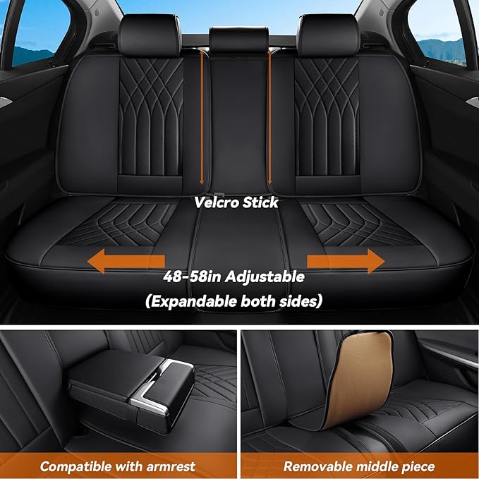 GEZHOUBA Full Coverage Car Seat Covers Full Set Waterproof, Luxury Leather Automotive Seat Covers Car Seat Protector, Front & Rear Seats Cover Sets Universal Fit for Most Vehicles Sedans SUVs, Black