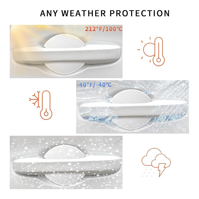 TANGSEN 4Pcs Universal 3D Carbon Fiber Texture Automotive Door Cup Handle Recess Paint Protector Cover Scratch Non-Marking Silicone Personalize Pad Sticker (White, L)