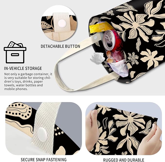 AXZOPDE Cute Car Trash Can, Hanging Canvas Car Back Seat Organizer and Storage Bag, Funny Car Trash Bag for Travelling, Outdoor Cute Black White Daisy