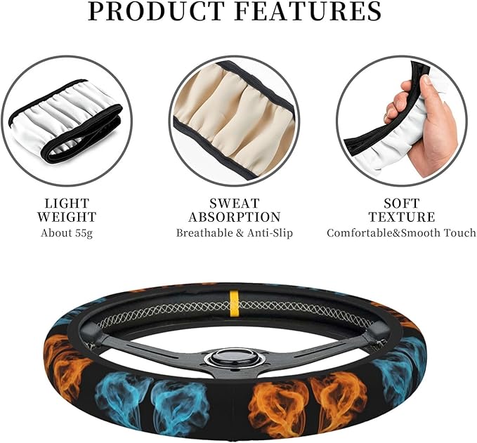 Ice Fires Cool Car Steering Wheel Cover, 15 Inch Steering Wheel Cover Stylish Decor for Most Cars