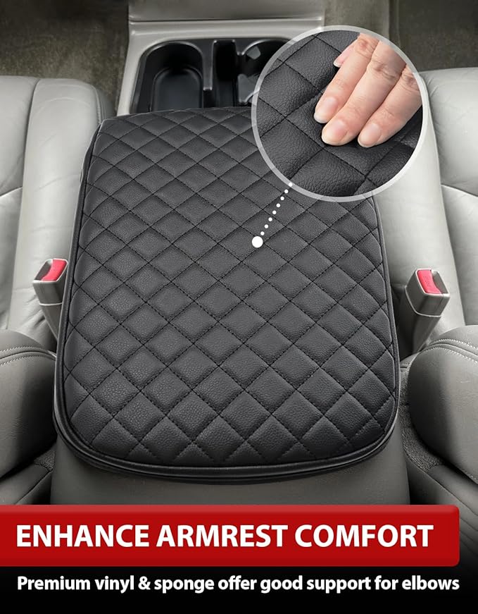 KBH Center Console Armrest Cover for 2003-2006 Chevrolet Chevy Silverado, Tahoe, Suburban, Avalanche & GMC Sierra, Yukon, Bucket Seat Only, Vinyl Leather, Arm Rest Cushion Protector, Black