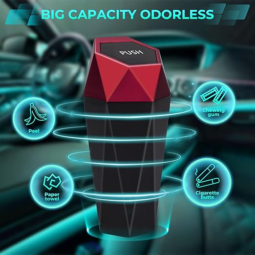 Car Trash Can with Lid, Portable 2 Packs Mini Cup Holder Garbage Bin for Office Home Use, Red