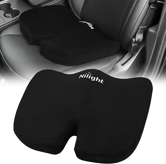 Nilight Car Seat Cushion Black Velvet Gel Memory Foam Seats Soft and Comfortable Suitable for Daily Life and Driving Relieves Sciatica and Tailbone Pain Improves Drive Vision