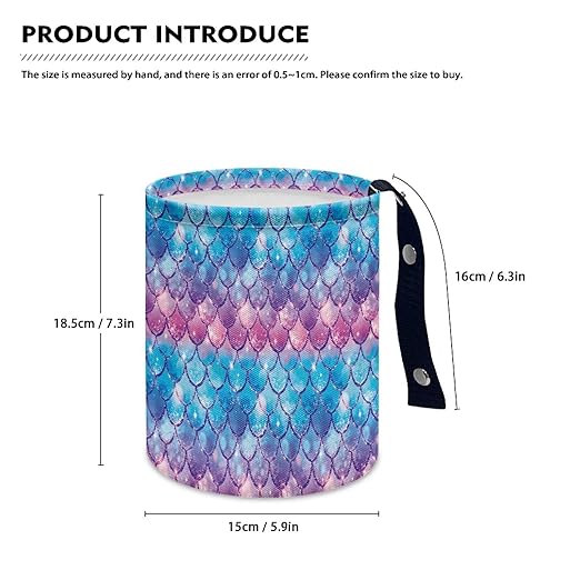 Mermaid Scale Car Trash Bag Portable Garbage Bin Printed for Car Front Seat, Back Seat, Floor, Easy to Clean Accessory Car Interior Decoration