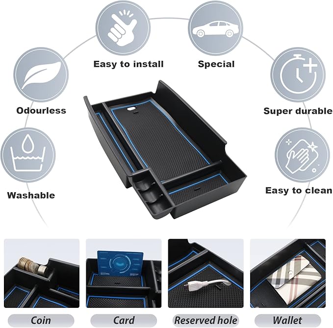 SKTU 2023 2024 2025 Bronco Sport Center Console Organizer for 2021 2022 2023 2024 2025 Ford Bronco Sport Accessories Console Tray Bronco Sport Accessories Armrest Secondary Storage Box (Blue)