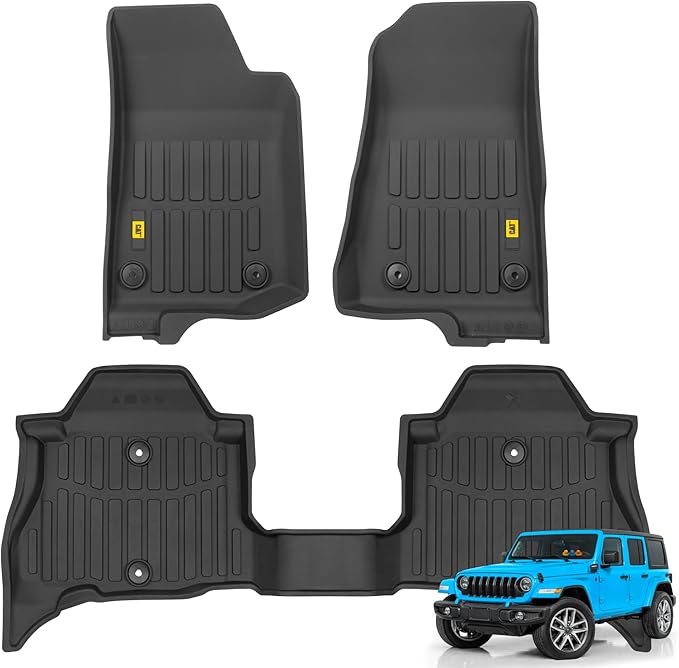 Cat® JustFit™ 3D Floor Mats for Jeep Wrangler 4XE 2021–2026 4-Door Custom Fit All Weather Floor Liners Heavy Duty Rubber Mats for 4XE Hybrid Jeep Wrangler Accessories for Full Interior Protection 4dr