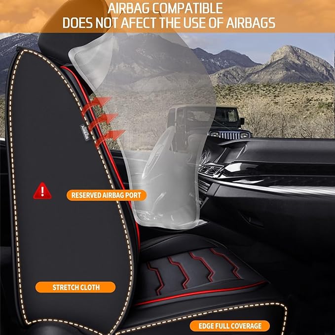 DISUTOGO Seat Covers Fit for Leaf 2011-2024 2025 Seat Covers Full Set Car Seat Covers Faux Leather Breathable Waterproof Car Seat Protector (5 Seats, Black&Redline)