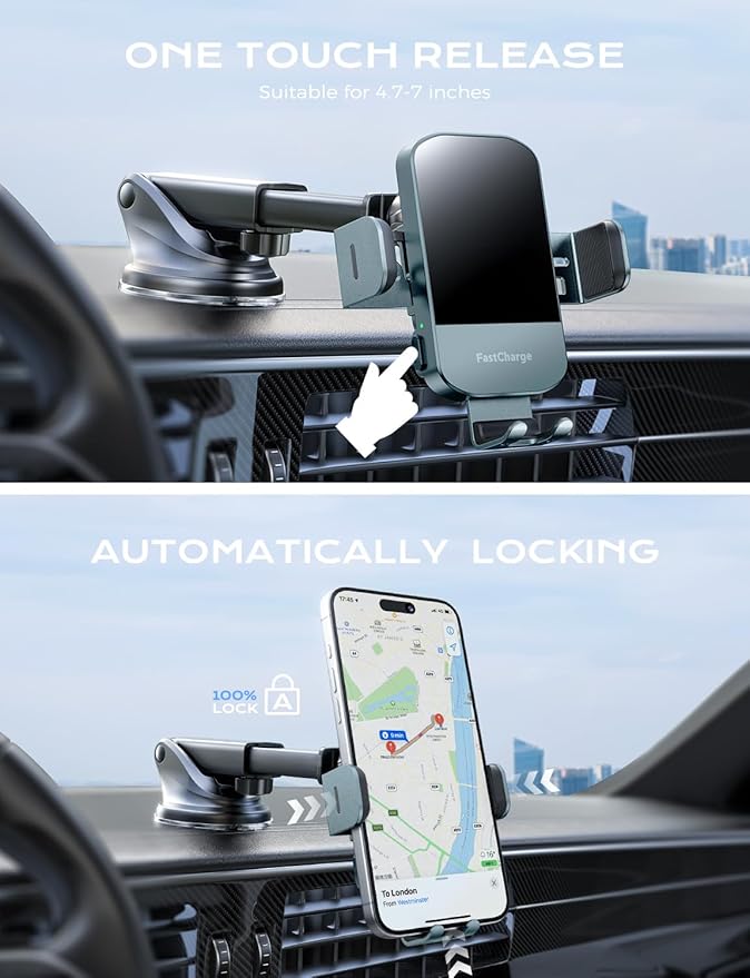CHGeek Wireless Car Charger, 15W Fast Charging Auto Clamping Car Charger Phone Mount Phone Holder fit for iPhone 15 14 13 12 11 Pro Max Xs, Samsung Galaxy S25 Ultra S24 S23 S22, S21, S20, Green