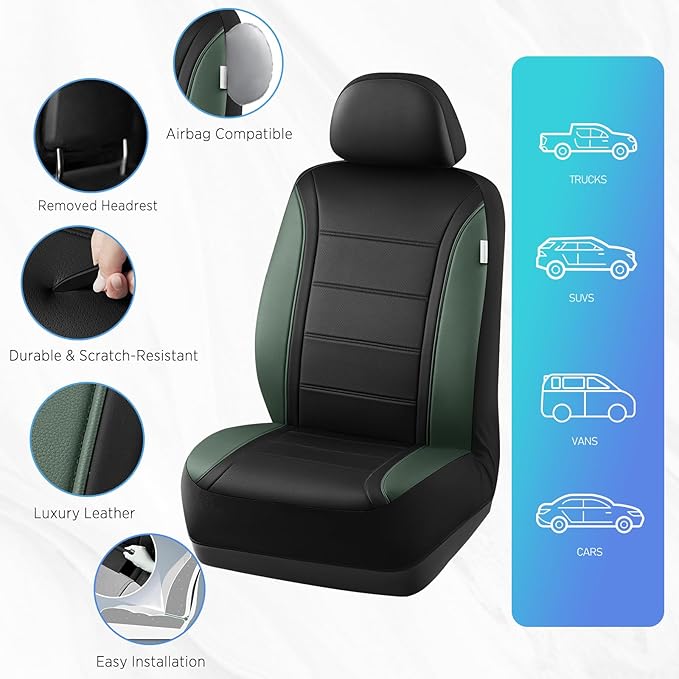 Road Comforts Leather Seat Covers, Breathable Car Seat Covers Full Set for Men,Airbag Compatible, Automotive Seat Covers Set Universal Fit Most Cars,Vans,Truck,SUV
