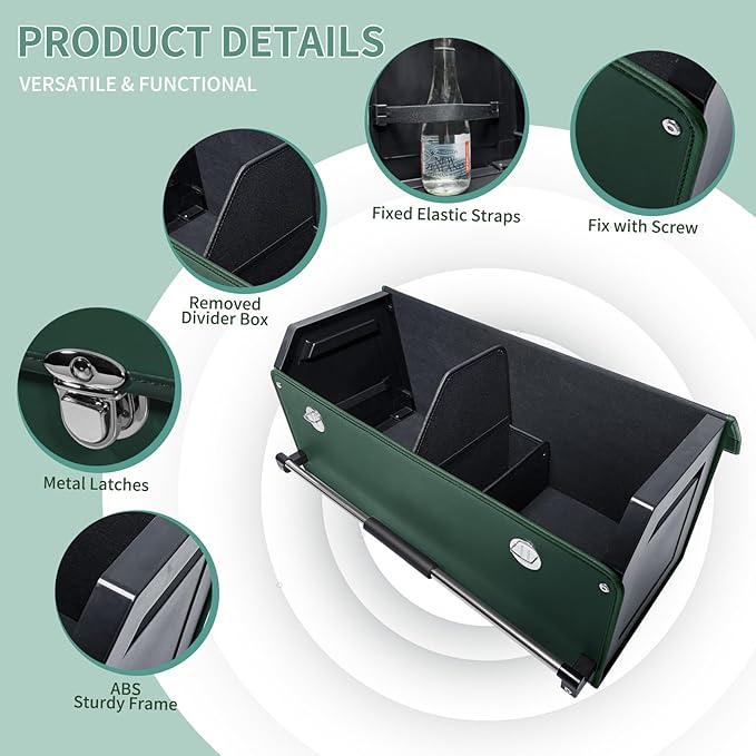 XCF Car Trunk Organizer, Leather Trunk Organizer with Lid and Push-pull Handle Car Trunk Storage Box for SUV, Minivan, Truck, Sedan (Green, 27.1 x 11.4 x 12.2in)