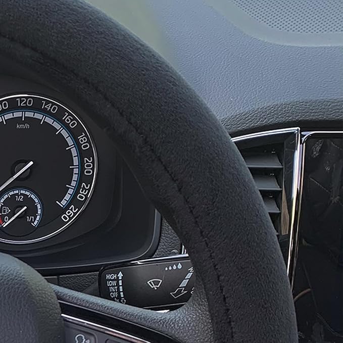 Fluffy Steering Wheel Cover, Short Plush Auto Accessories for Men and Women with Inner Ring Universal 15 Inch (Black)