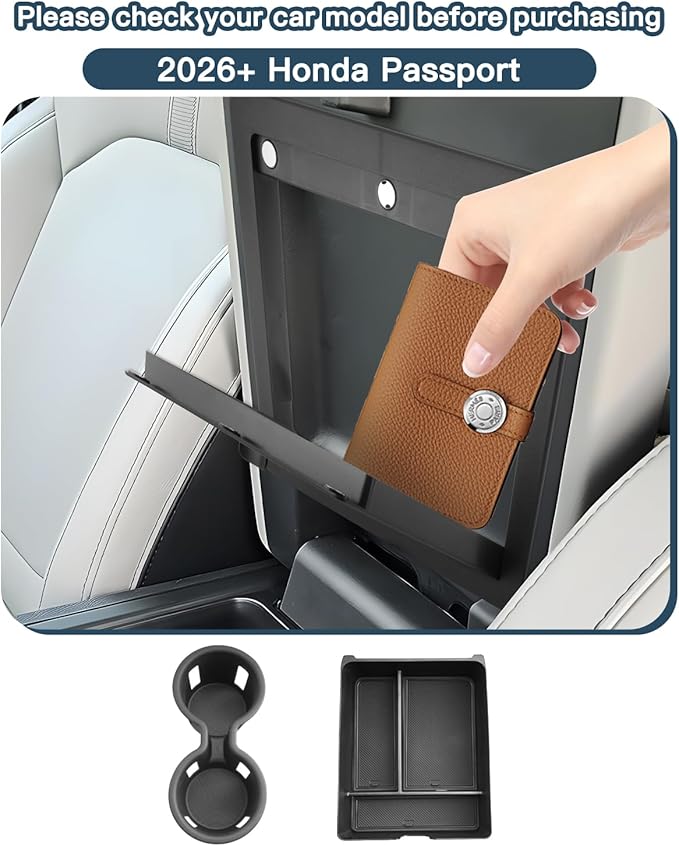 Ruiya 2026 Passport Console Organizer,for Honda 2026 Passport Accessories Cup Holder & Hidden Console Organizer Compatible with 2026 Honda Passport RTL/TrailSport/TrailSport Elite(2 Packs)