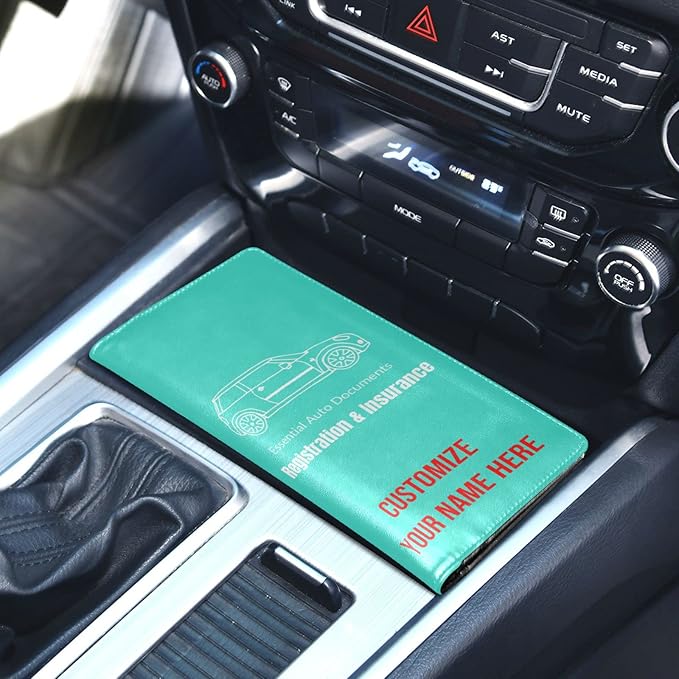 Custom Car Registration and Insurance Card Holder Personalized Leather Glove Box Organize Men Women Wallet Accessories Case for Cards, Essential Document Driver License Teal