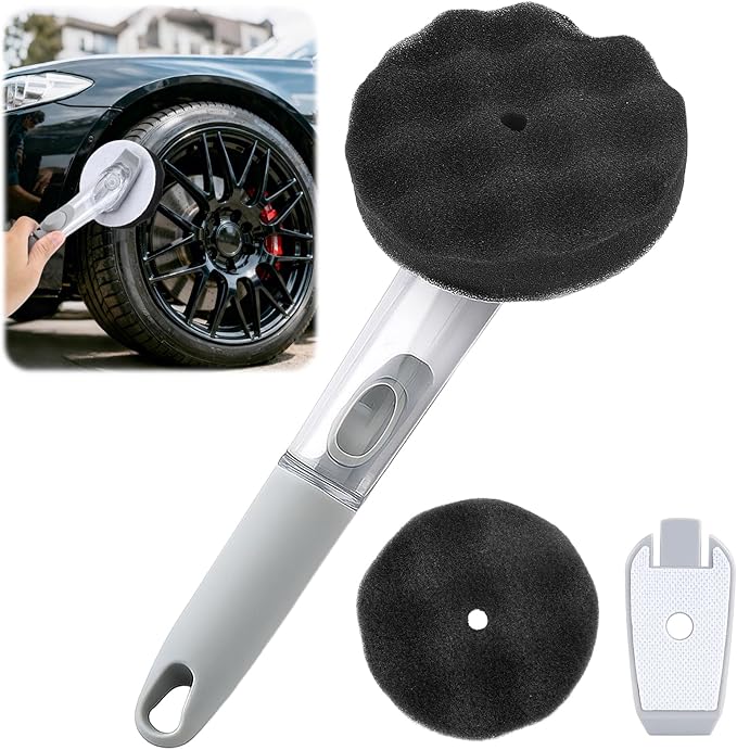 XANGNIER Flow Tire Shine Applicator,Reusable Car&Truck Tire Gel Dressing Applicator,No-Drip Tires Shine Sponge Brush with Replacement Wave Pad,Professional Car Detailing Cleaning Supplies Tool