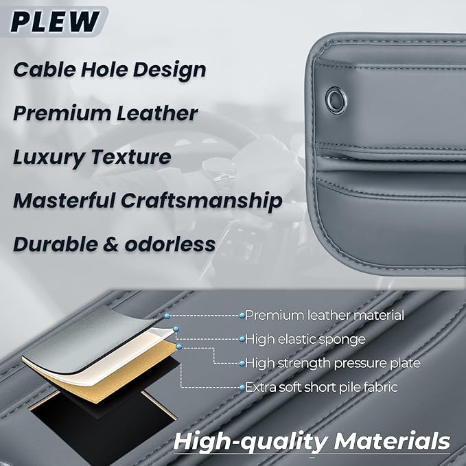 PLEW 2-Pack Car Seat Gap Filler, Premium Leather Console Organizer Universal Fit for Car SUV Truck Multi-Purpose Essentials Organizer - Anti-Drop Auto Interior Accessories（Chogori Grey