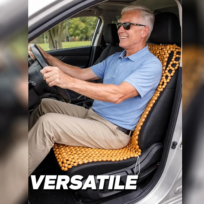 ZONETECH Beaded Car Seat Cover, Cooling Wood Bead Seat Cover, Breathable Semi Truck Seat Covers Massaging, Anti-Sweat and Back Support Features, Double Strung Universal Fit Natural Color
