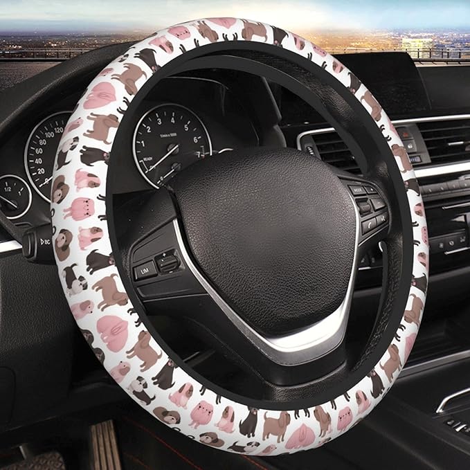 Neoprene Steering Wheel Cover Dog Pattern Colour Car Steering Wheel Cover Universal Fit for Most Cars