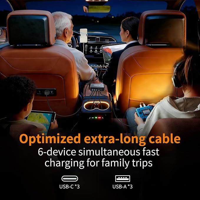 2026 New 200W Multi-Port USB-C/A Car Charger Station - QC3.0 & PD & PPS Fast Charging Adapter,Compatible with iPhone,iPad,MacBook,Android,Laptops,Dash Cams & Other Electronics - Simultaneous Charging