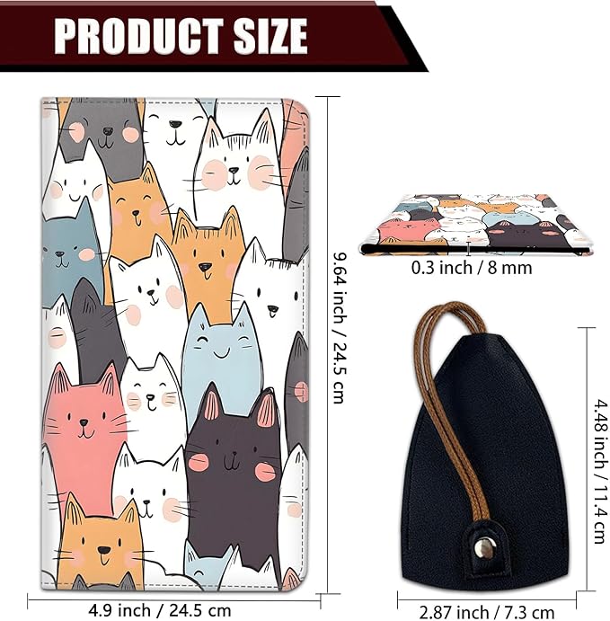 Car Registration Holder, PU Leather Vehicle Glove Box Organizer for Driver License, Document, Car Insurance Holder with Magnetic Shut, Auto Paperwork Wallet Case Accessories, Cute Cartoon Cats
