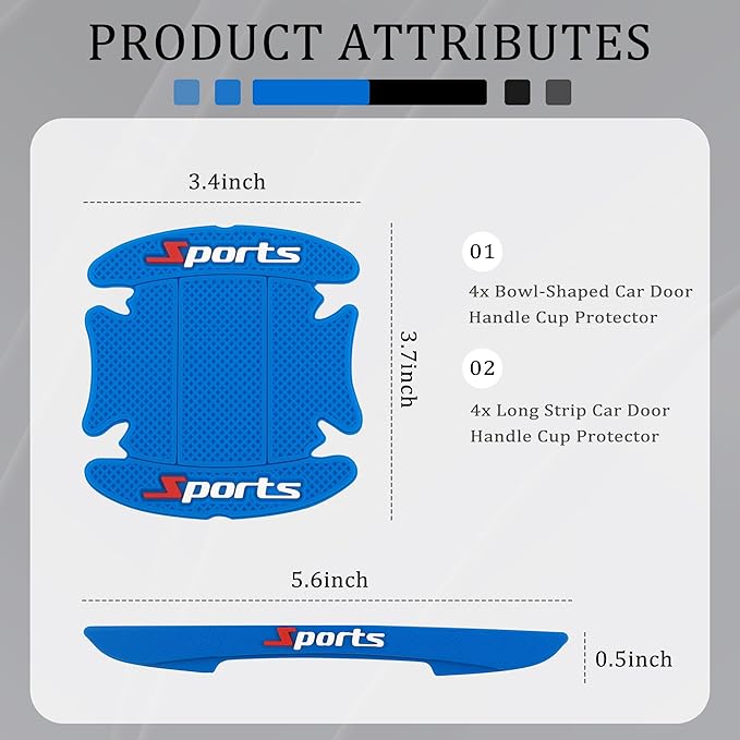 8PCS Car Door Handle Protectors,Stylish PVC Car Door Edge Protector with Sport Word Can Avoid Scratching,Universal Car Door Handle Cup Protector Suitable for Most Vehicle (Blue)