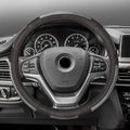 FH Group Universal Fit Deluxe Full Grain Authentic Leather Gray Black Steering Wheel Cover Fits Most Cars, SUVs