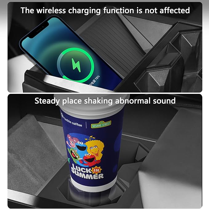 2Pcs Cup Holder & Center Console Pad for Cybertruck,Wireless Charging Silicone Pad for Tesla Cybertruck Accessories-Black