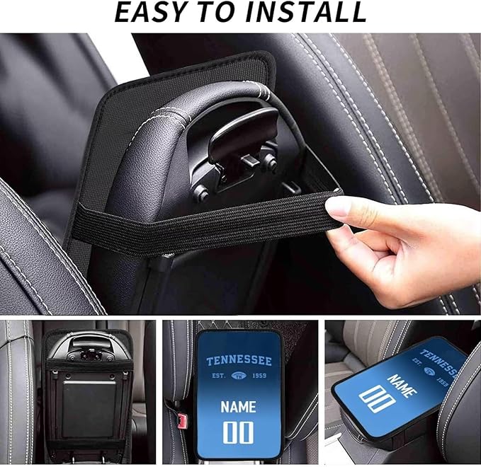 Custom Car Armrest Cover,Add Personalized Name and Number As Gifts for Loyal Football Fans,Auto Center Console Pad Car handrail Box Cushion,Fit for Most Car