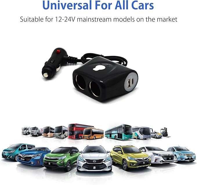 Cliff Top USB C Car Charger Splitter, Dual 12V Cigarette Lighter Socket with PD USB-C and QC3.0 Ports, 12V/24V Car Outlet Power Splitter Adapter for Phones GPS Dash Cam
