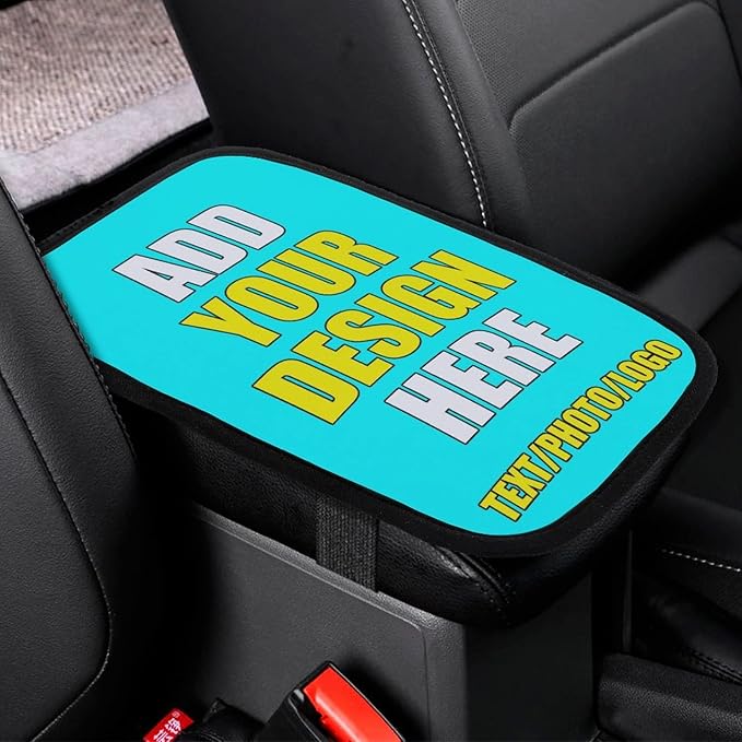 Custom Auto Center Console Pad Car Armrest Seat Box Cover Design Your Own Photo Text Logo Universal Fit Car Decor Handrail Box Arm Rest Cushion Lid, 7.9"x11.8", Cyan