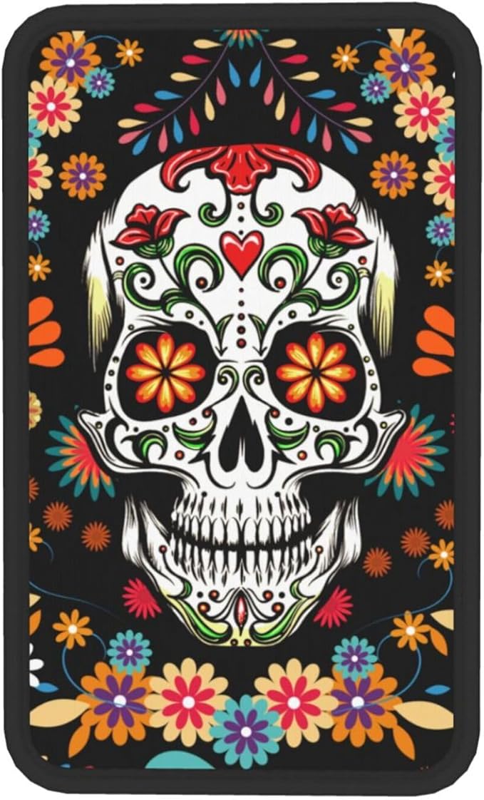indokyeyqaz Universal Car Center Console Cushion Pad, Sugar Skull Colorful Soft Waterproof Car Center Console Cover Auto Armrest Seat Box Cover Protector for Most Vehicle SUV Truck Car