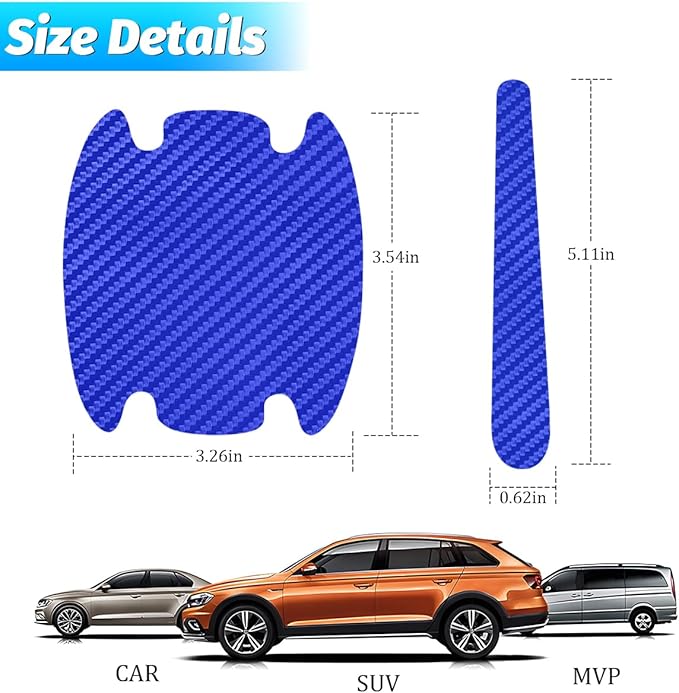 Carbon Fiber Car Door Handle Cup Scratch Protectors, Vehicle Door Handle Bowl Sticker, Automotive Paint Guard Protective Film Cover Accessories, Universal for SUV Sedan Truck (Blue)
