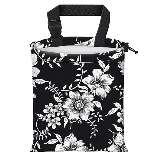 AFYEWKC Car Trash Bag Large Hanging Can for Back of Seat, Cute Waterproof Car Garbage Bag for Vehicle, Travelling, Outdoor Beautiful Black White Floral