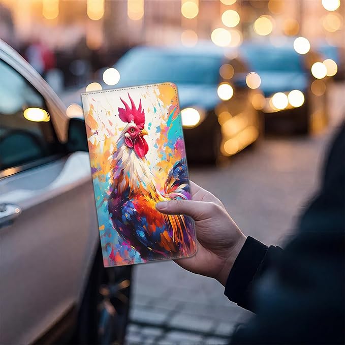 Car Registration Holder, Waterproof PU Leather Vehicle Card Document Glove Box Organizer, Women Interior Auto Accessories Case for Cards, Driver License Car Insurance Holder, Chicken Color Pattern