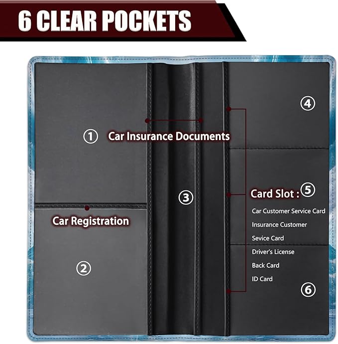 Car Document Holder with Magnetic Shut, Car Registration and Insurance Card Holder, Vehicle Glove Box Organizer Documents, Driver License, Auto Paperwork Organizer Wallet, Ice Field Penguin Pattern