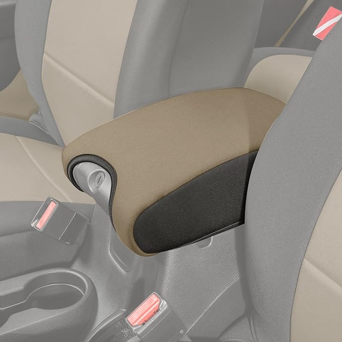 Diver Down Neoprene Center Console Cover - Fits Jeep 2007-2018 JK JKU Wrangler - Cushioned Armrest Cover - Doesn't Burn Your Elbow - Tight Custom Fit - Comfortable Foam Armrest Pad (11-18 Tan)